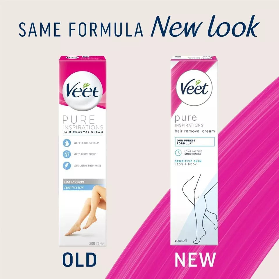 Veet Sensitive Hair Removal Cream Legs Body 200ml pack no more ammonia smell