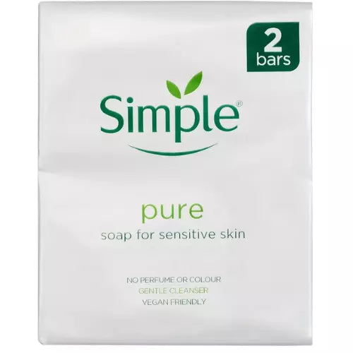 Simple Pure Soap Bar Face & Body Soap For Sensitive Skin Pack of 2 x 100g Bars